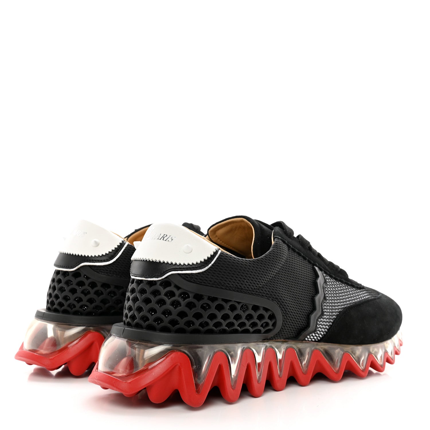 Christian Louboutin Suede Mesh Calfskin Mens Loubishark Sneakers 43 Black White Transparent 4 of 9