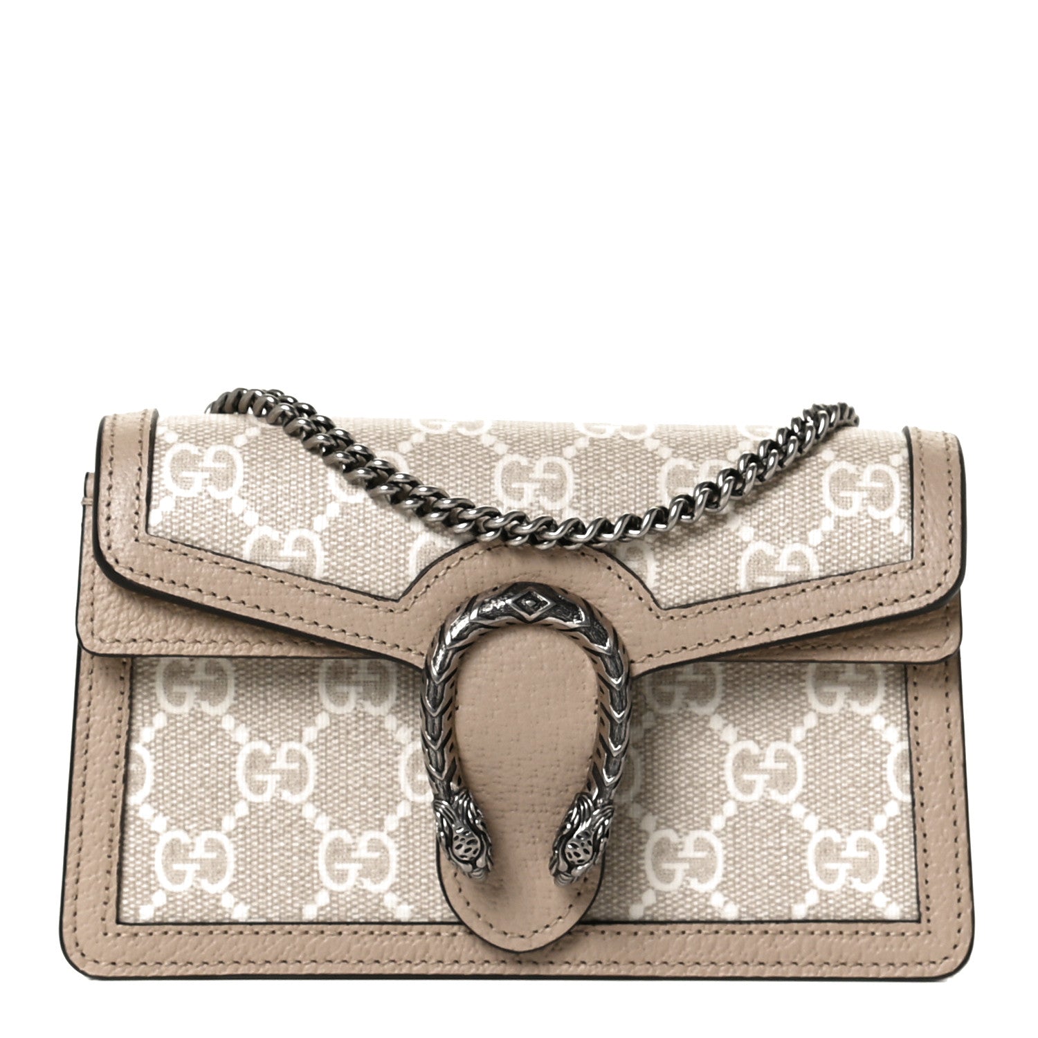 Gucci GG Supreme Monogram Textured Dollar Calfskin Super Mini Dionysus Shoulder Bag Beige Mystic White Oatmeal 1 of 10