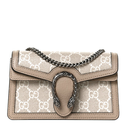Gucci GG Supreme Monogram Textured Dollar Calfskin Super Mini Dionysus Shoulder Bag Beige Mystic White Oatmeal 1 of 10
