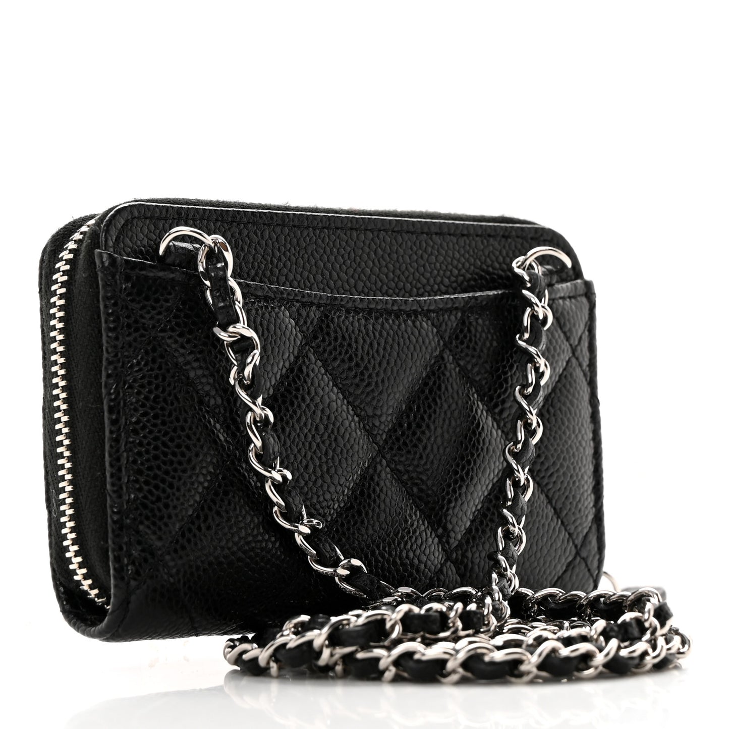 Caviar Quilted Zip Around Coin Purse Wallet On Chain Black