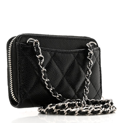 Chanel Caviar Quilted Zip Around Coin Purse Wallet On Chain Black 3 of 11
