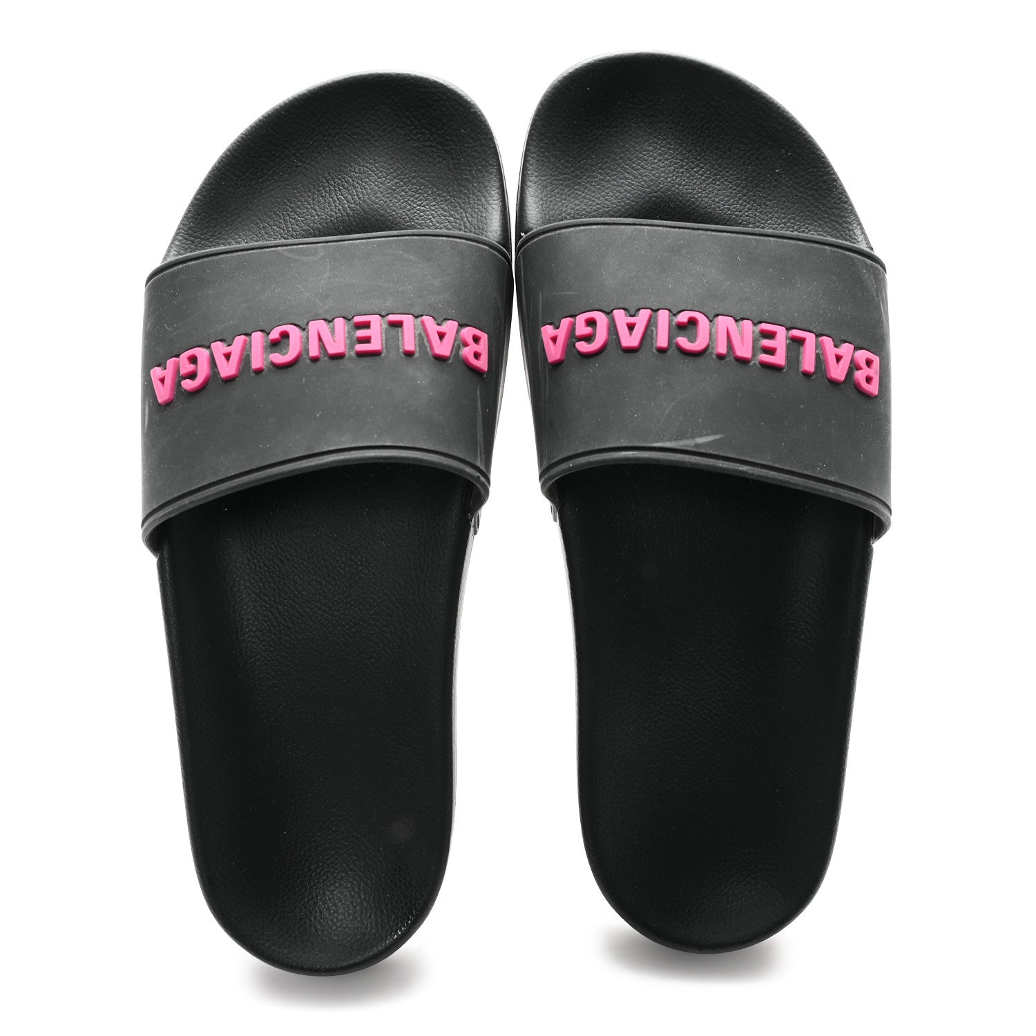 Balenciaga Rubber Womens Logo Pool Slide Sandals 39 Black Fuschia 2 of 9