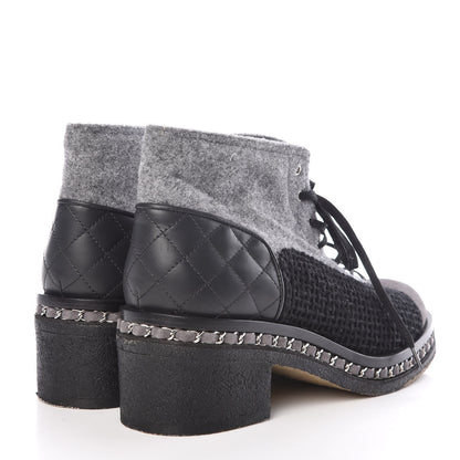Chanel Wool Calfskin Tweed Lace Up Boots 42 Grey Black 4 of 15