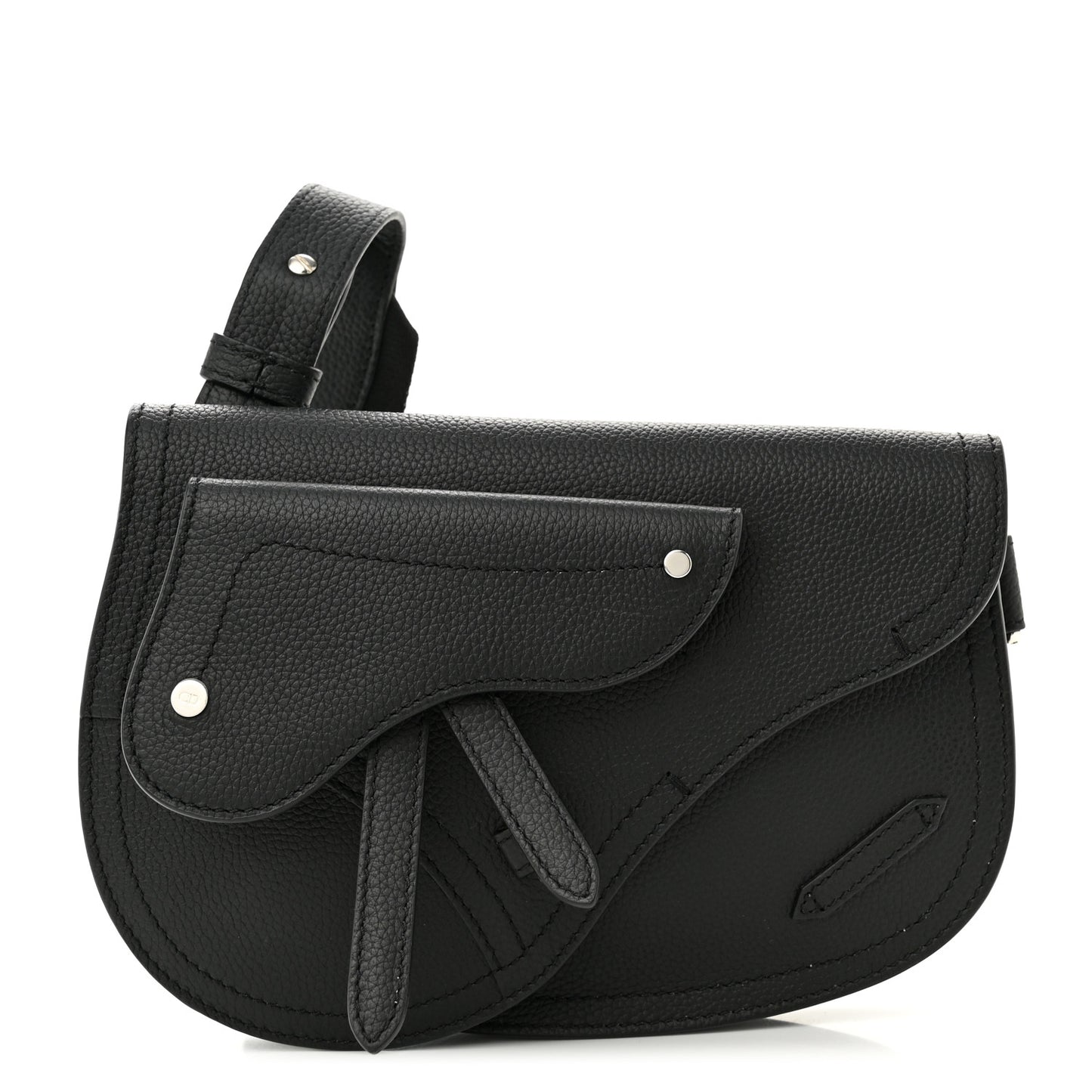 Grained Calfskin Saddle Messenger Bag Black