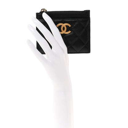 Chanel Lambskin Quilted Studded CC Zip Card Holder Black 2 of 7