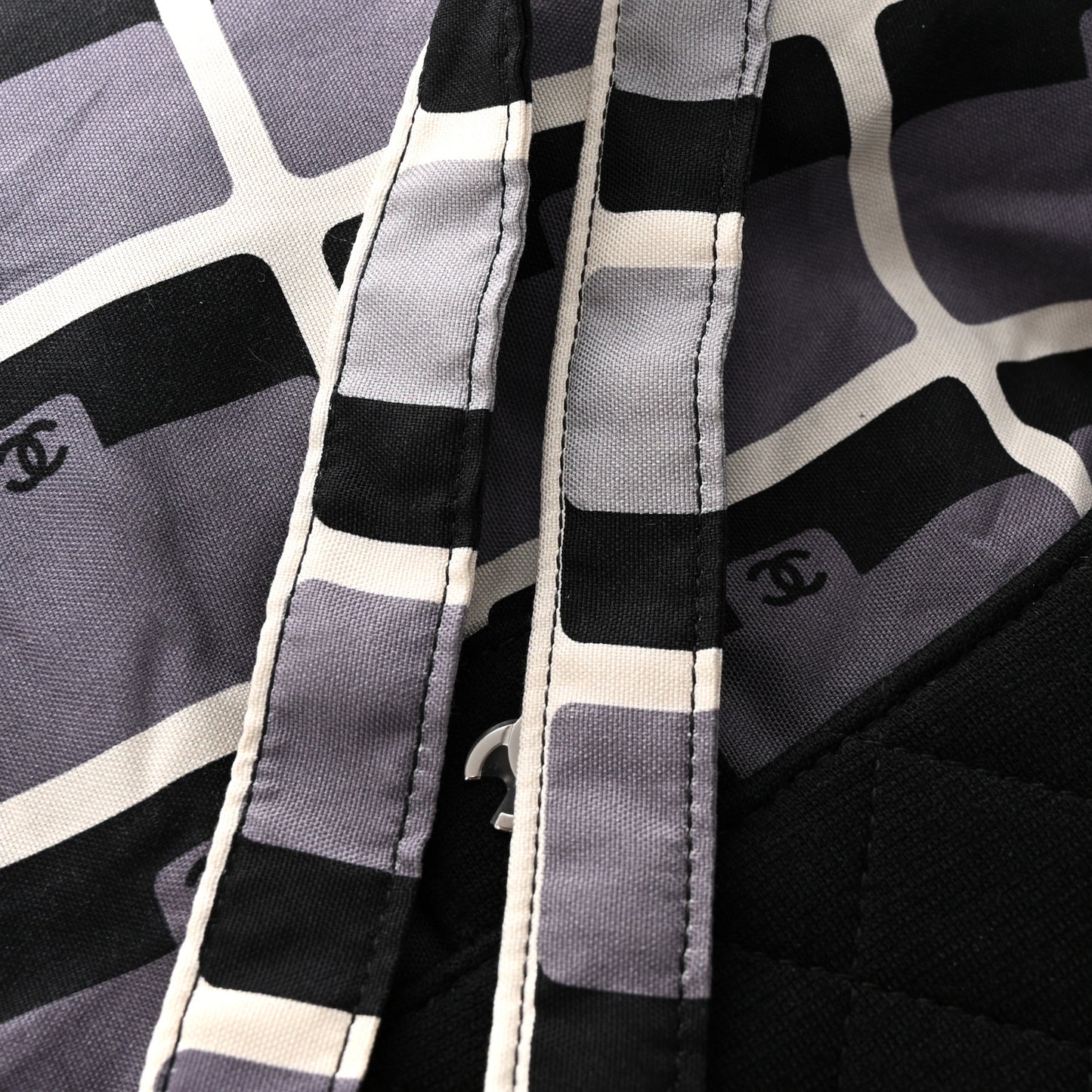 Jersey Fabric Quilted Foldable Tote With Chain Black Multicolor