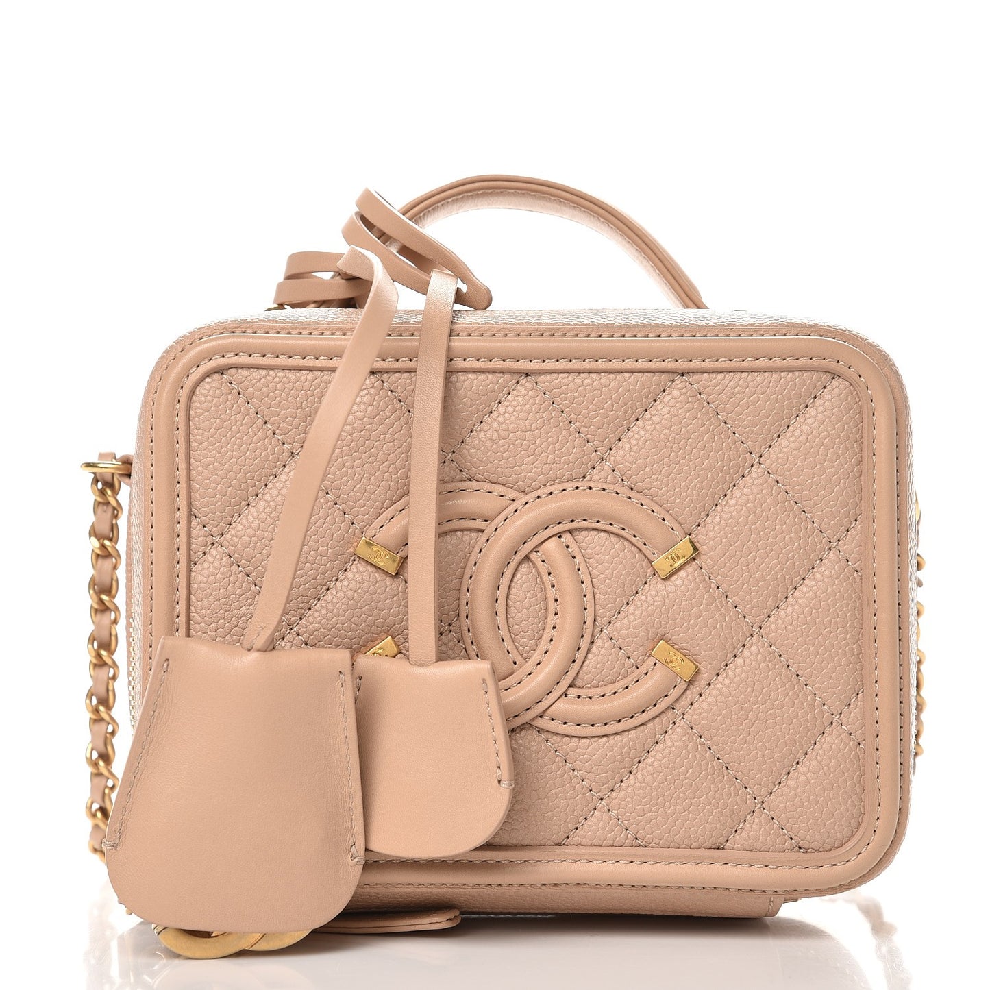 Caviar Quilted Small CC Filigree Vanity Case Beige