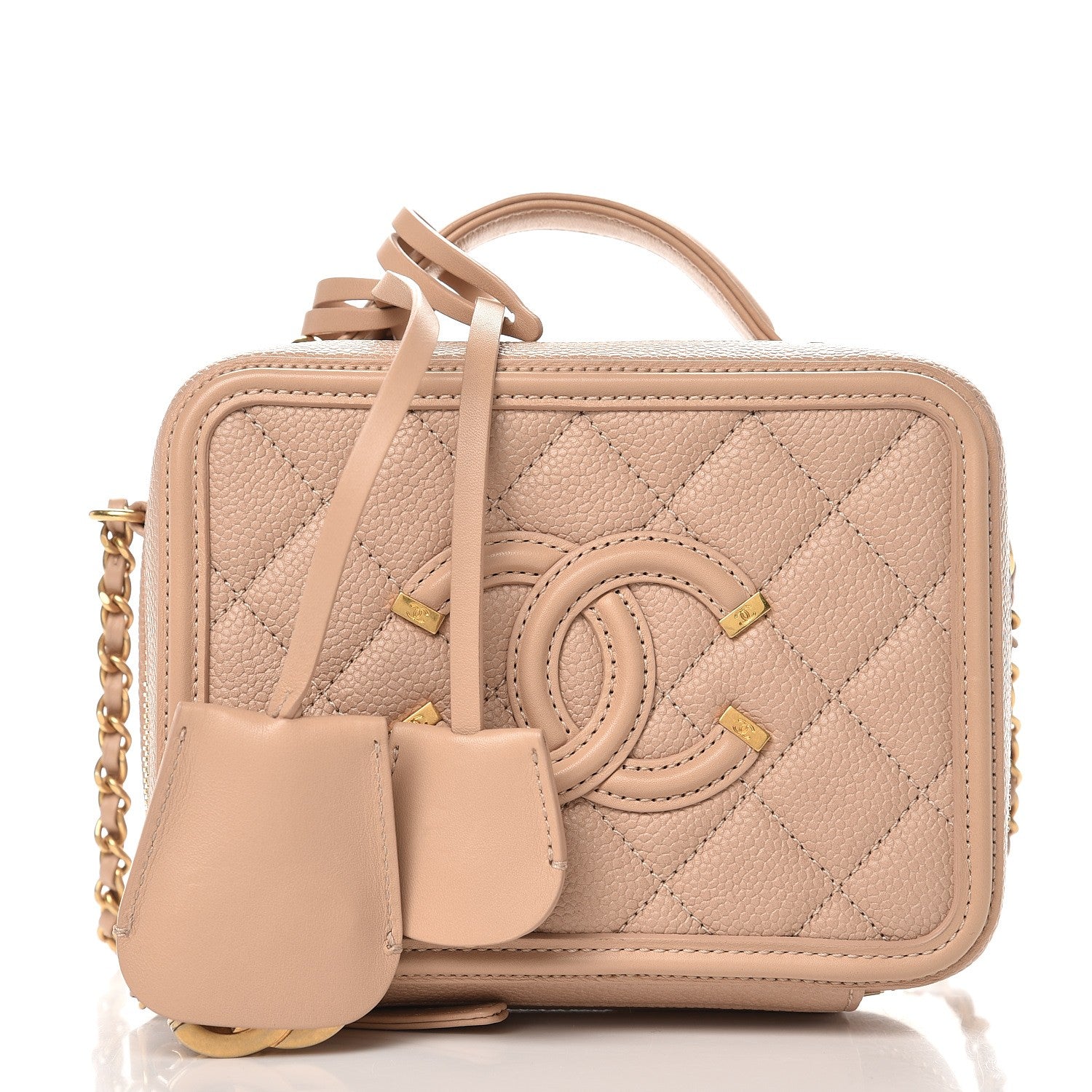 Chanel Caviar Quilted Small CC Filigree Vanity Case Beige 3 of 8