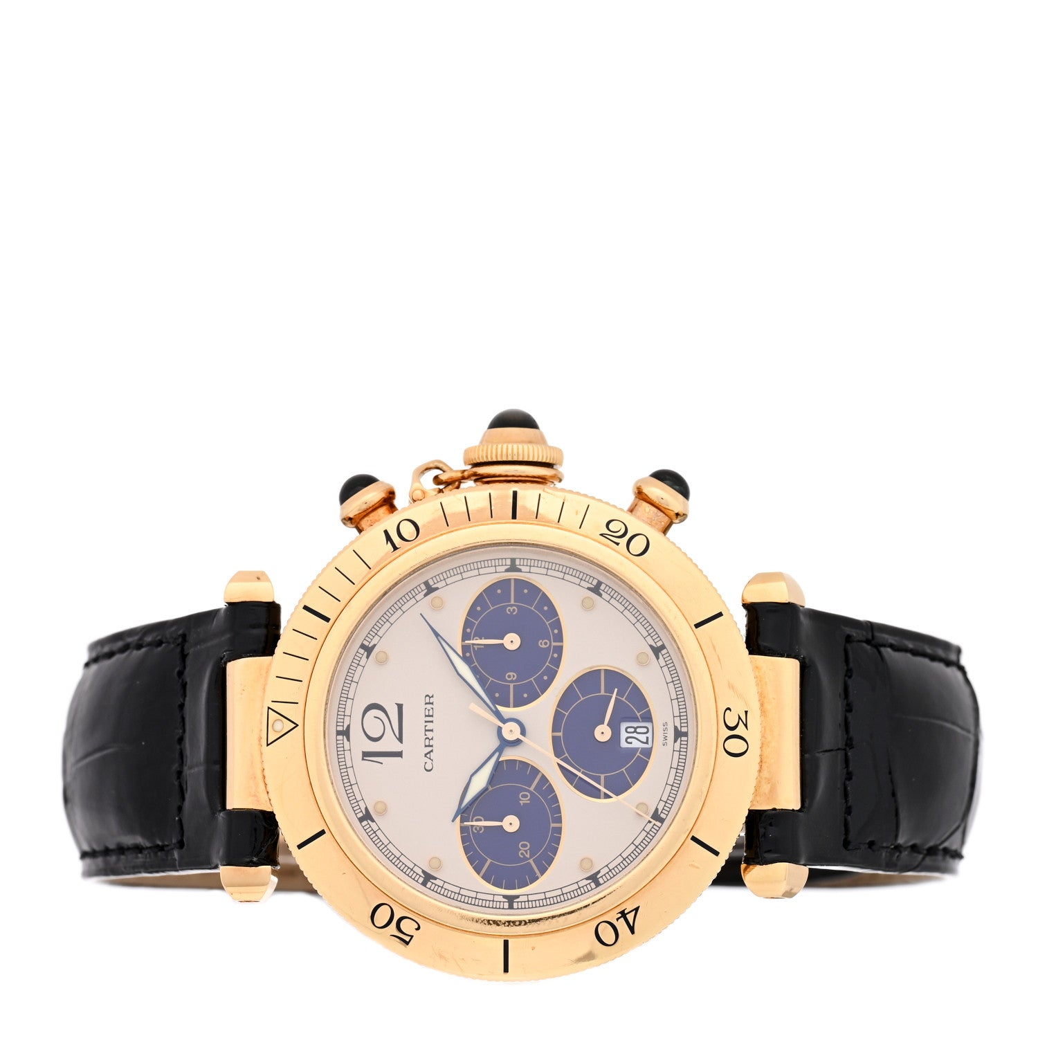 Cartier 18K Yellow Gold Alligator 38mm Pasha Chronograph Quartz Watch 2 of 5