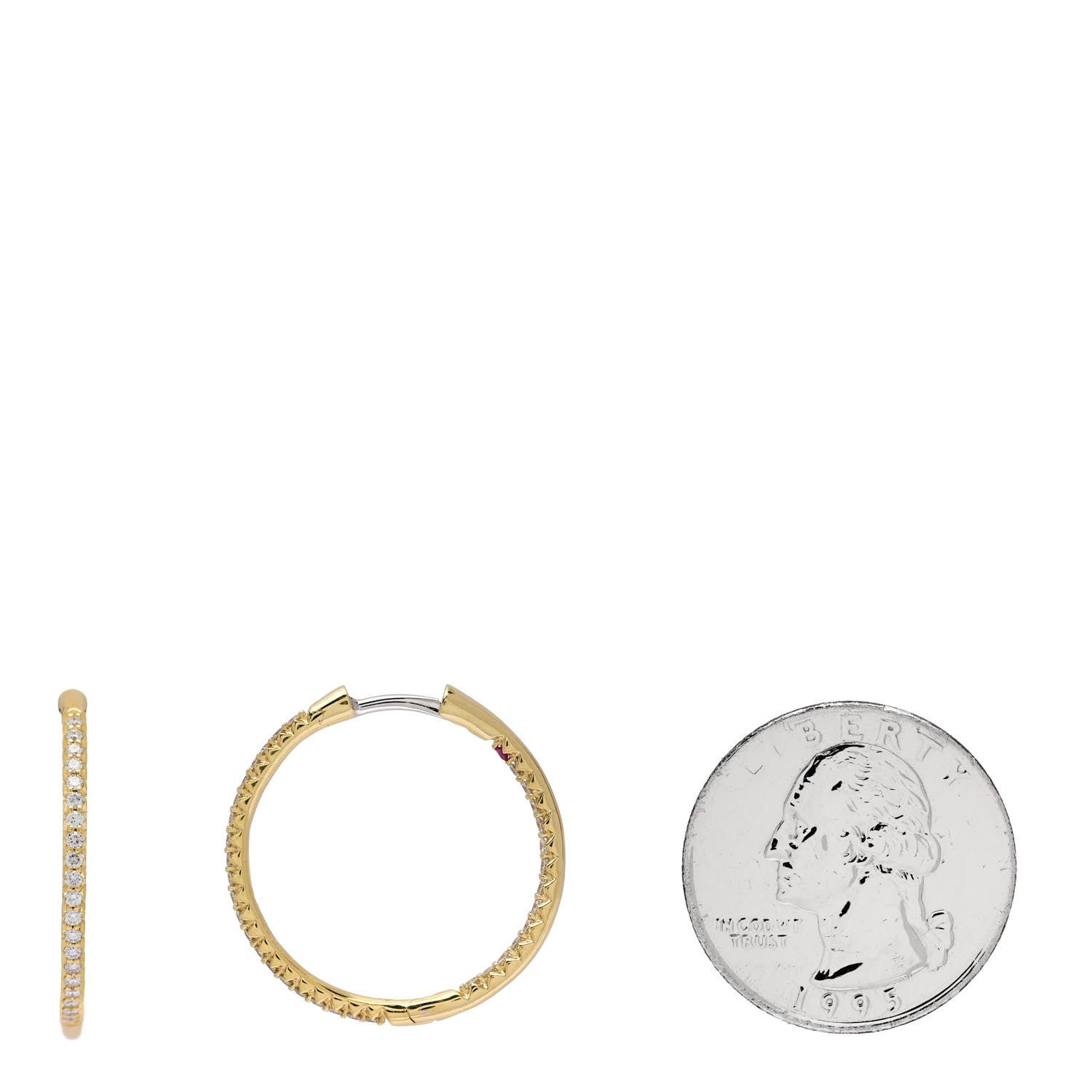 Roberto Coin 18K Yellow Gold Diamond .58ctw Micro Pave Hoop Earrings 2 of 5