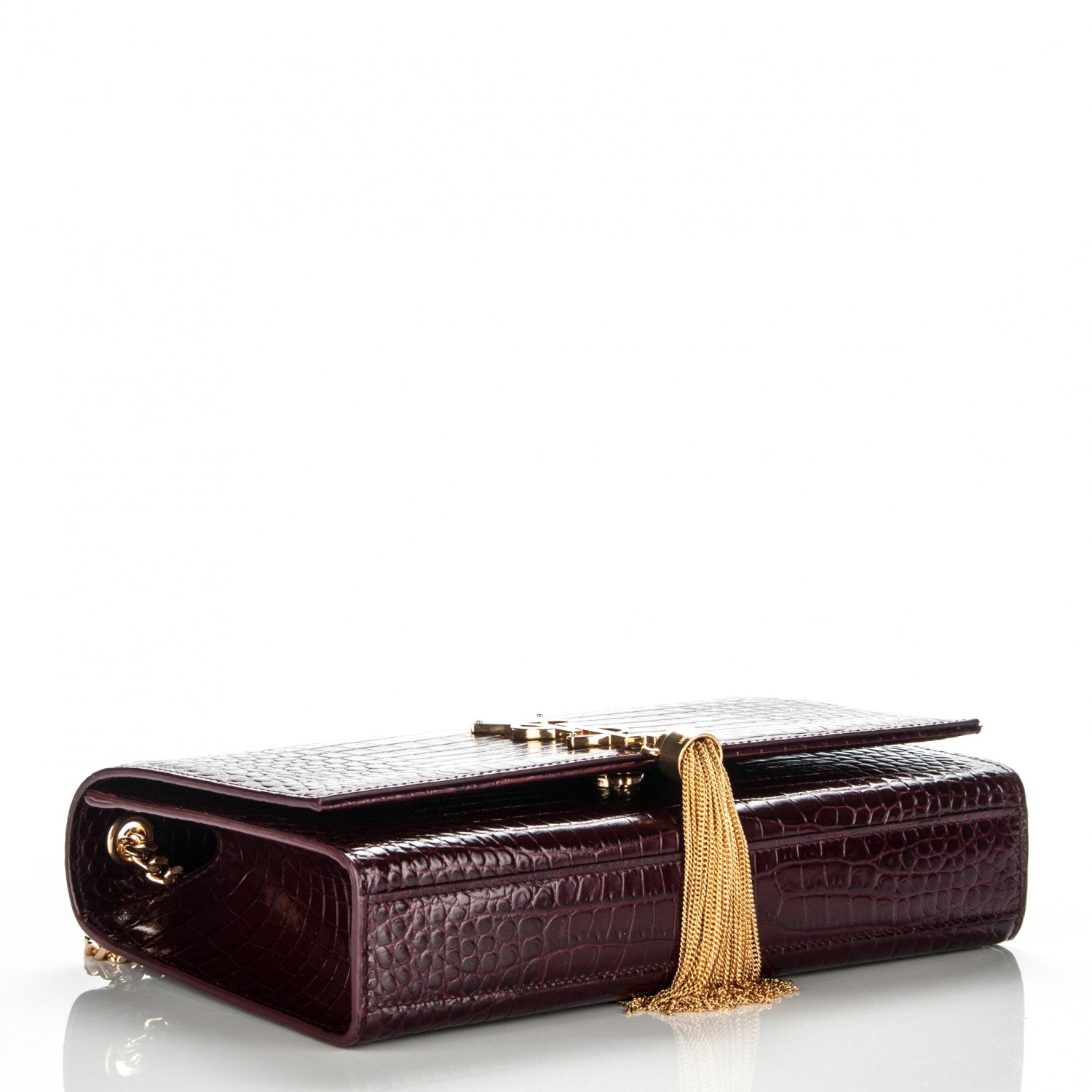 Saint Laurent Calfskin Crocodile Embossed Medium Classic Monogram Kate Tassel Satchel Dark Red 4 of 6