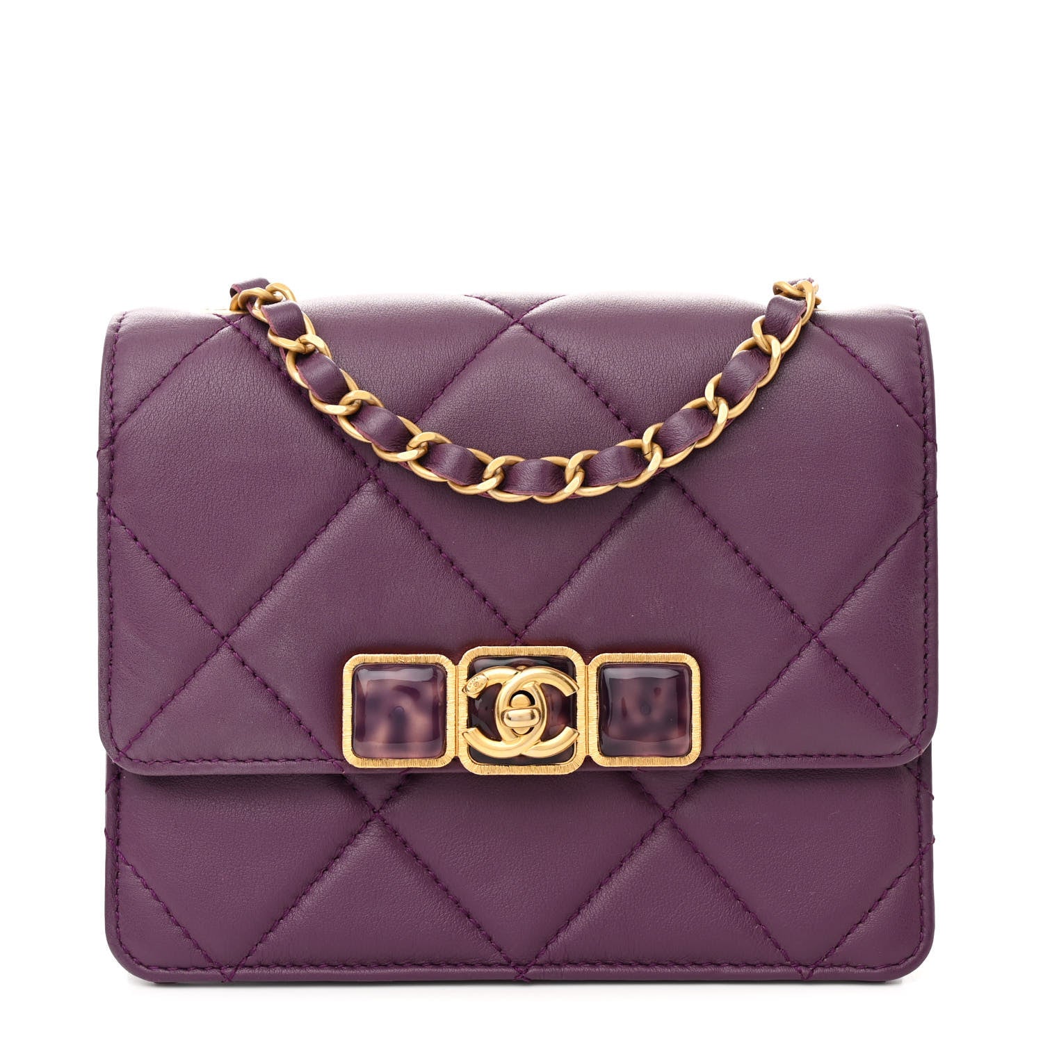 Chanel Calfskin Resin Quilted Mini Flap Purple 1 of 12