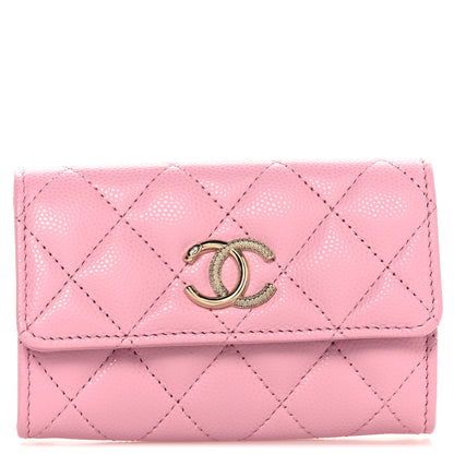Chanel Caviar Quilted Crystal CC Flap Card Holder Pink 1 of 9