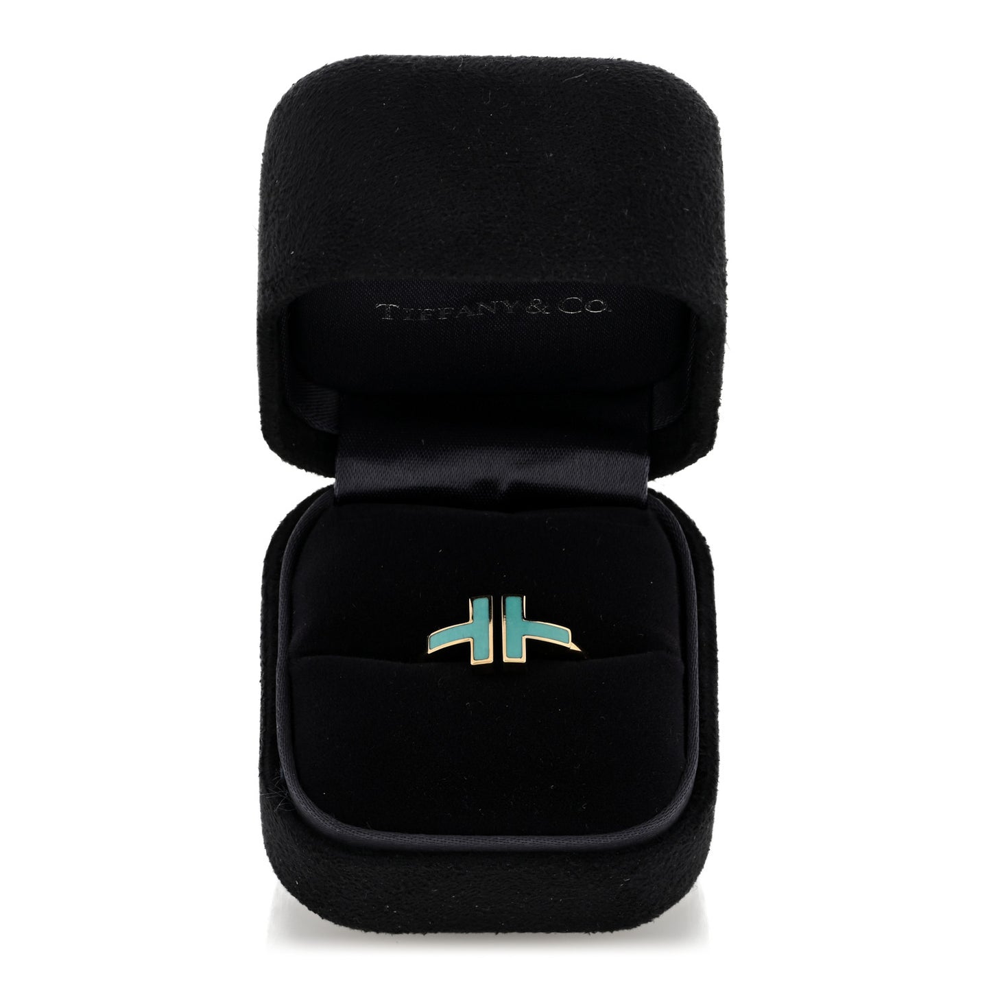 18K Yellow Gold Turquoise T Square Ring 54 6.75