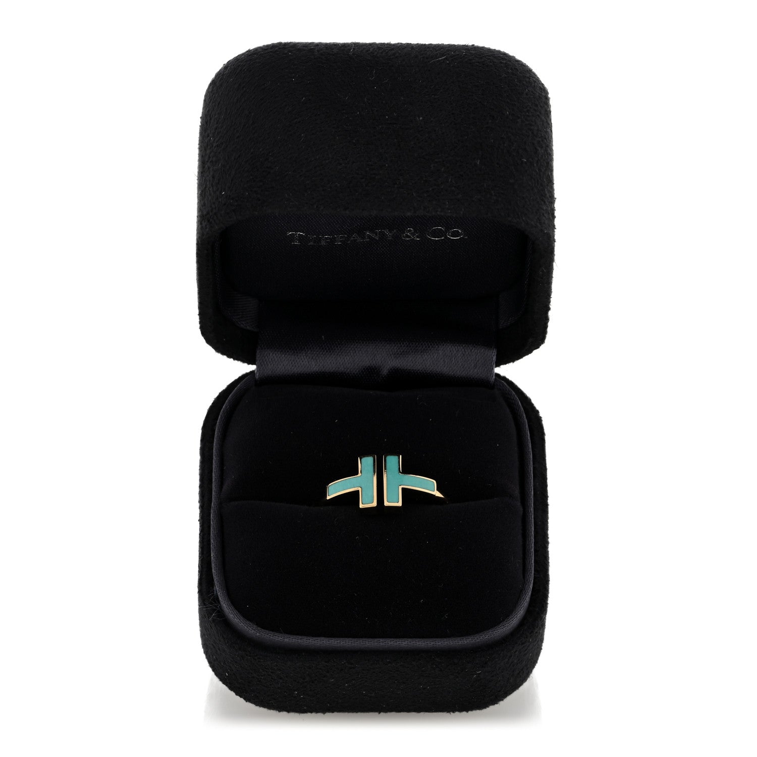 Tiffany 18K Yellow Gold Turquoise T Square Ring 54 6.75 5 of 5