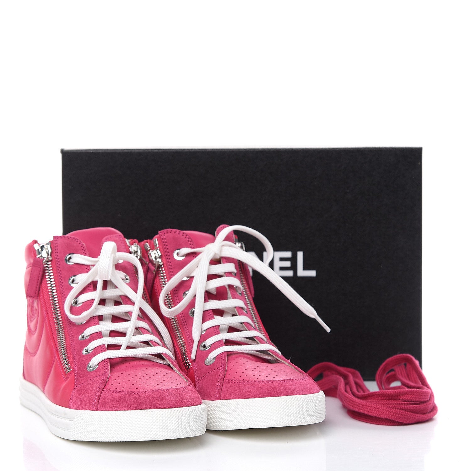 Chanel Calfskin Pearl High Top CC Sneakers 36.5 Fuchsia 9 of 10