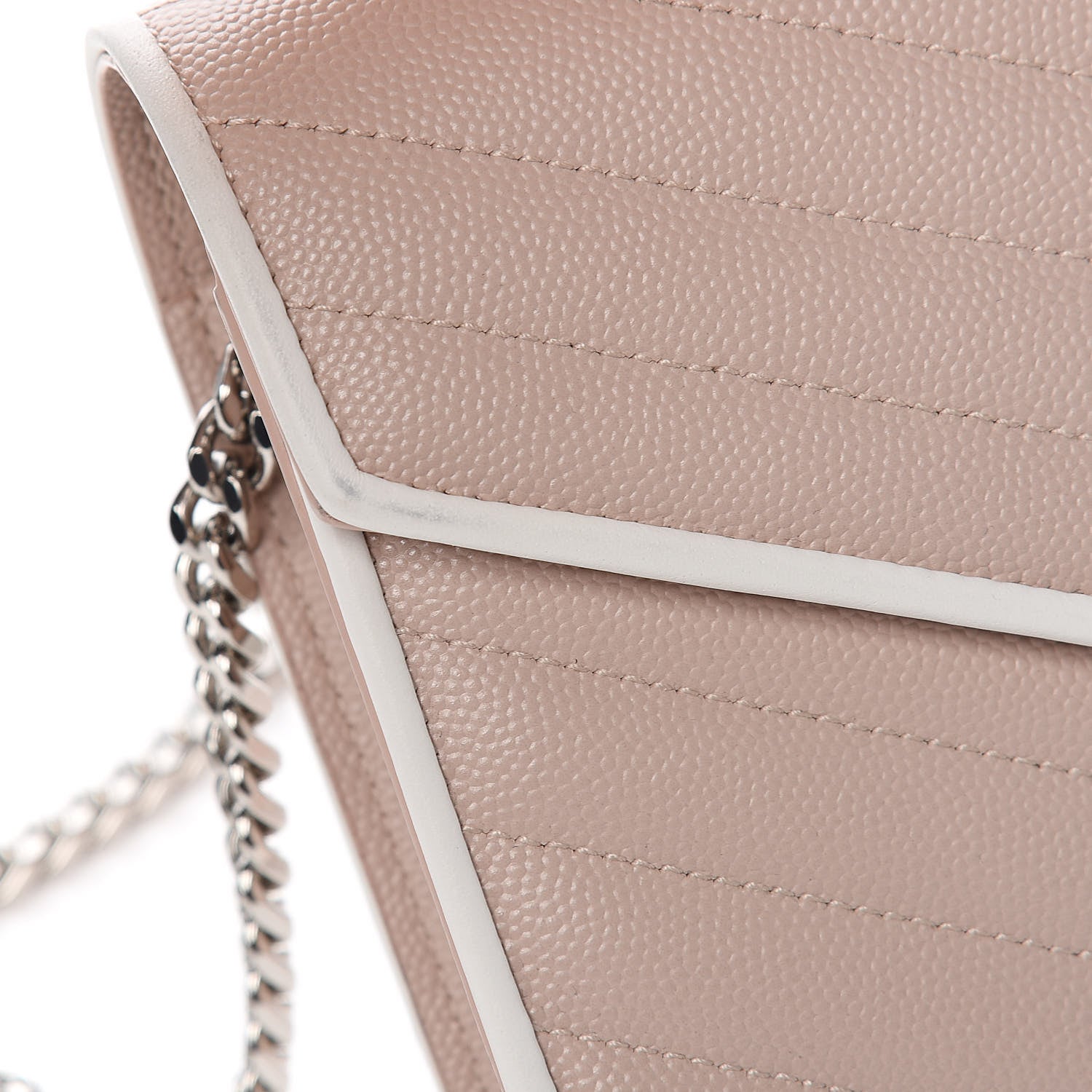 Saint Laurent Grain De Poudre Matelasse Chevron Monogram Chain Wallet Pink and White 10 of 12