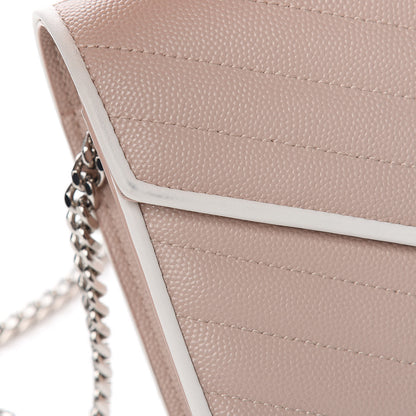Saint Laurent Grain De Poudre Matelasse Chevron Monogram Chain Wallet Pink and White 10 of 12