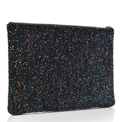 Chanel Canvas Sequin Medium Deauville Cosmetic Pouch Black 3 of 8