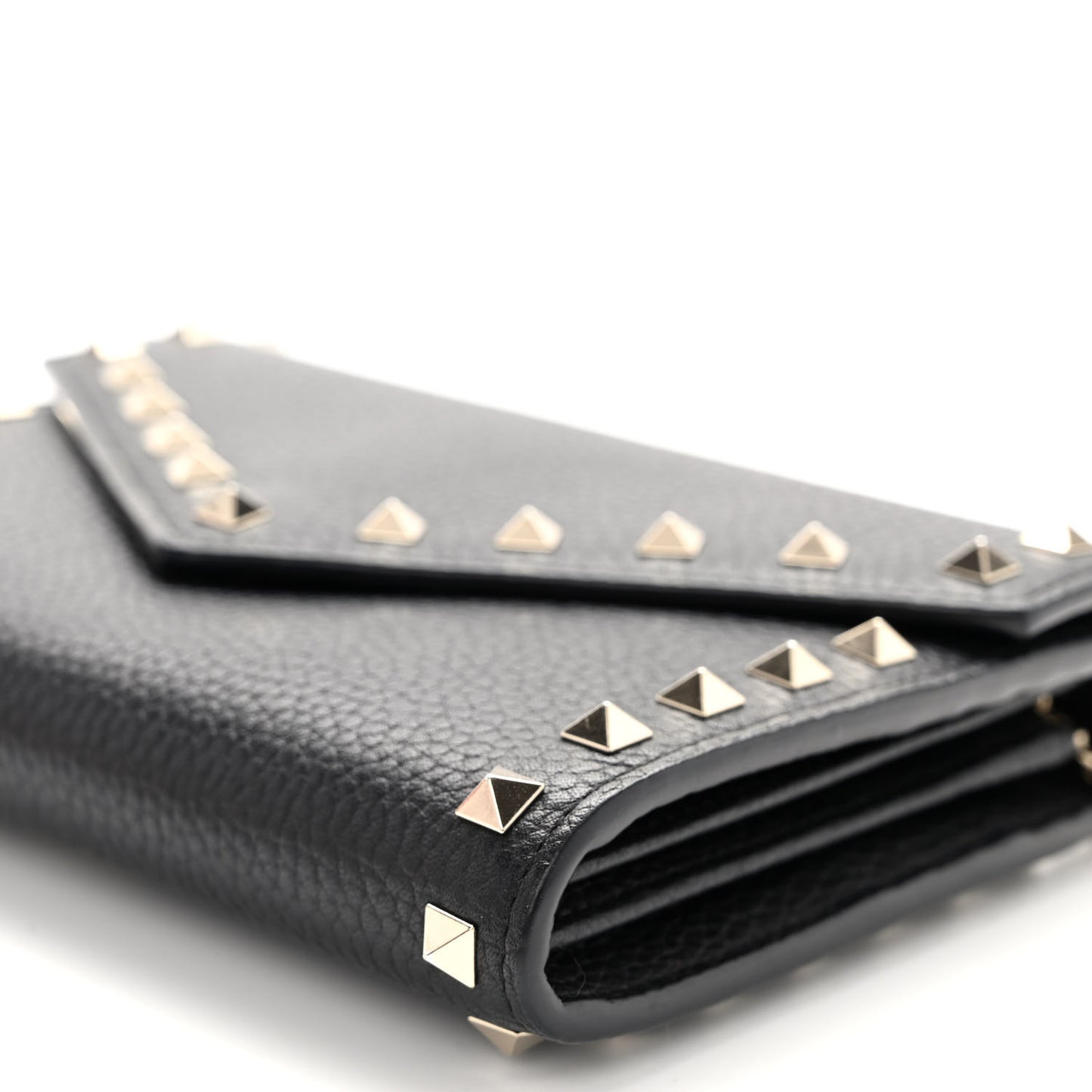 Pebbled Calfskin Rockstud Envelope Wallet on Chain Black
