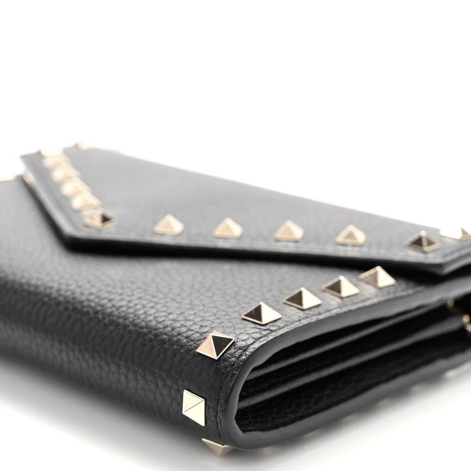 Valentino Garavani Pebbled Calfskin Rockstud Envelope Wallet on Chain Black 10 of 10