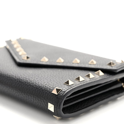 Valentino Garavani Pebbled Calfskin Rockstud Envelope Wallet on Chain Black 10 of 10
