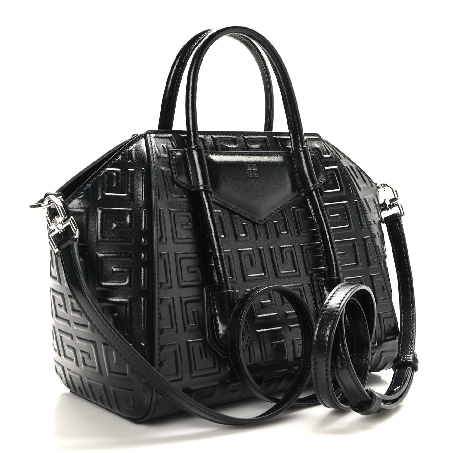 Calfskin Logo Embossed Mini Lock Antigona Shoulder Bag Black