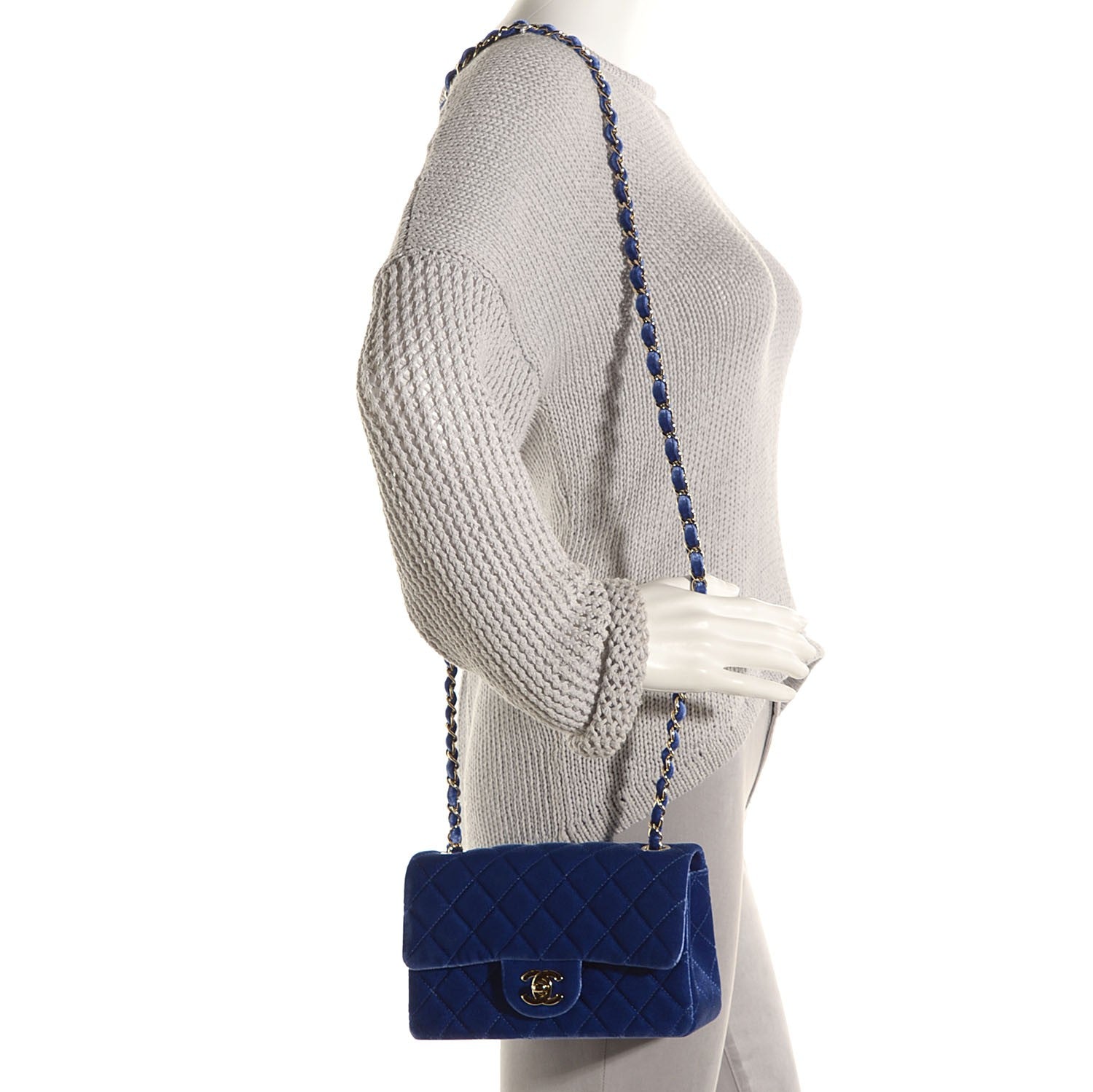 Chanel Velvet Quilted Mini Rectangular Flap Dark Blue 2 of 8