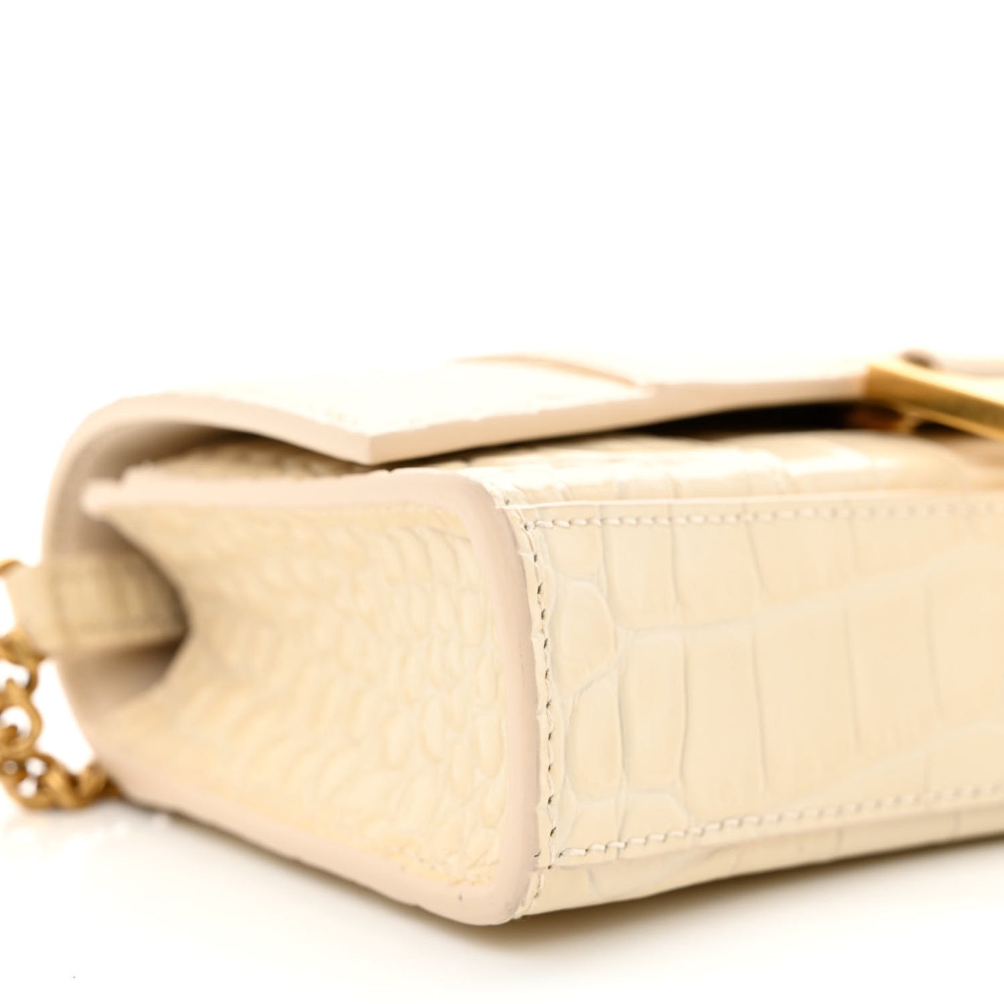 Shiny Calfskin Crocodile Embossed Hourglass Chain Bag Cream