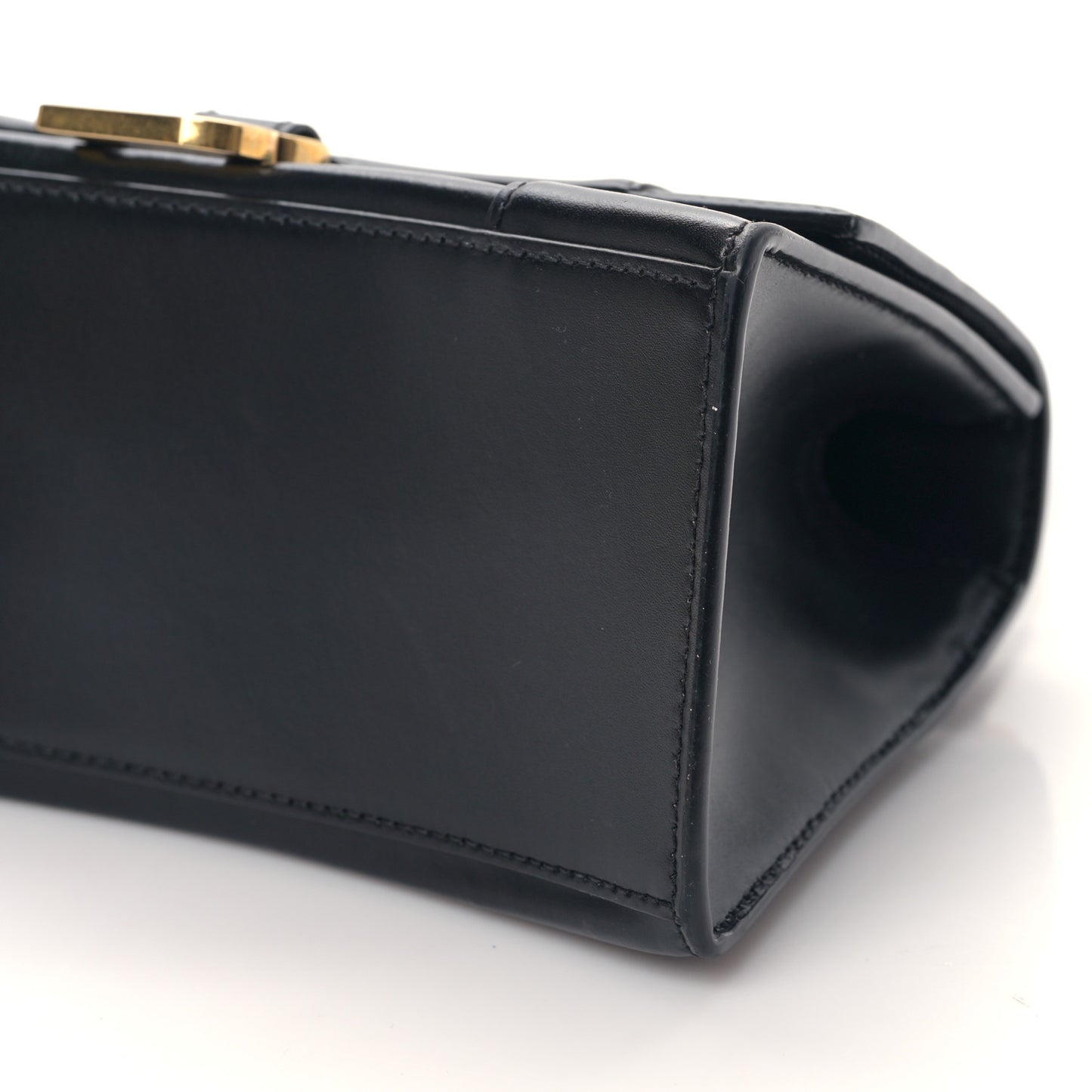 Shiny Box Calfskin Small Hourglass Top Handle Bag Black