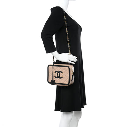 Chanel Caviar Quilted Medium CC Filigree Vanity Case Beige Black 2 of 19