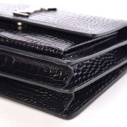 Saint Laurent Calfskin Crocodile Embossed Medium Monogram Sunset Black 9 of 9
