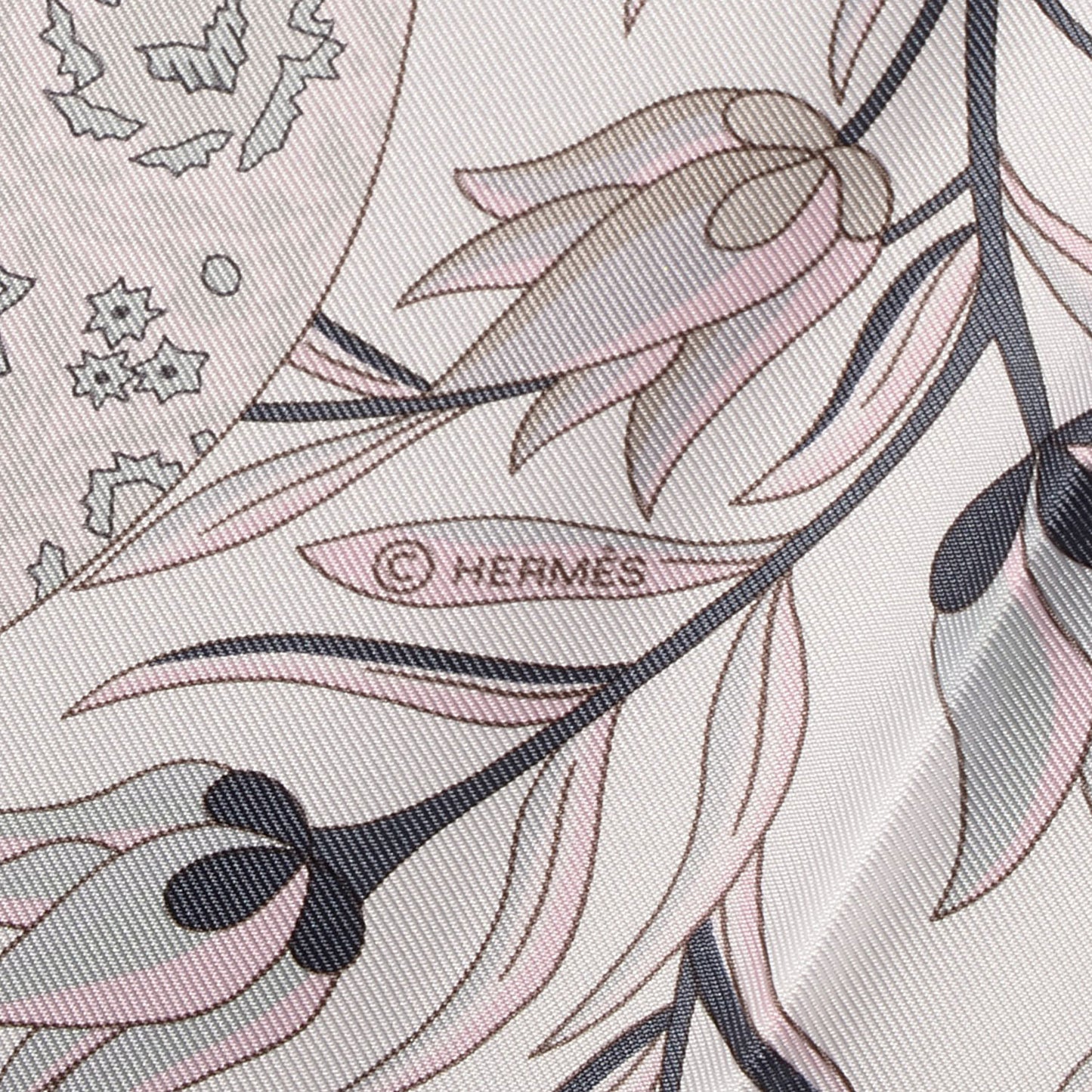 Silk Fleurs et Papillons de Tissus Scarf 90 Blanc Gris Rose Pale