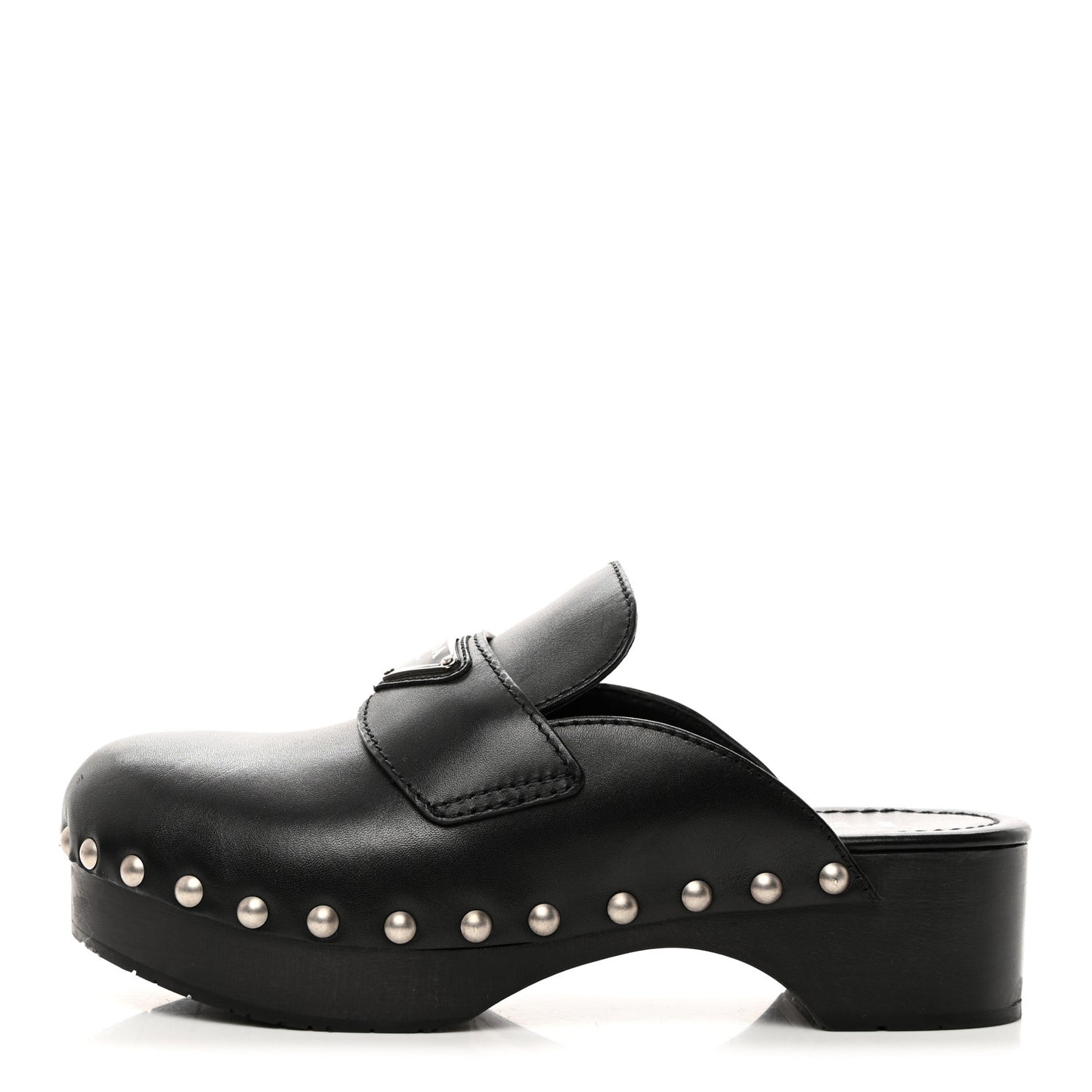 Natural Calfskin Metal Triangle Logo 45mm Clogs Black