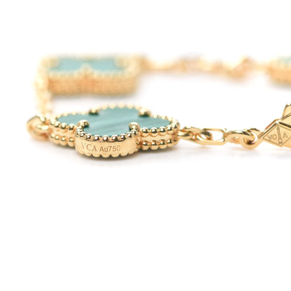 Van Cleef & Arpels 18K Yellow Gold Malachite 5 Motifs Vintage Alhambra Bracelet 5 of 8