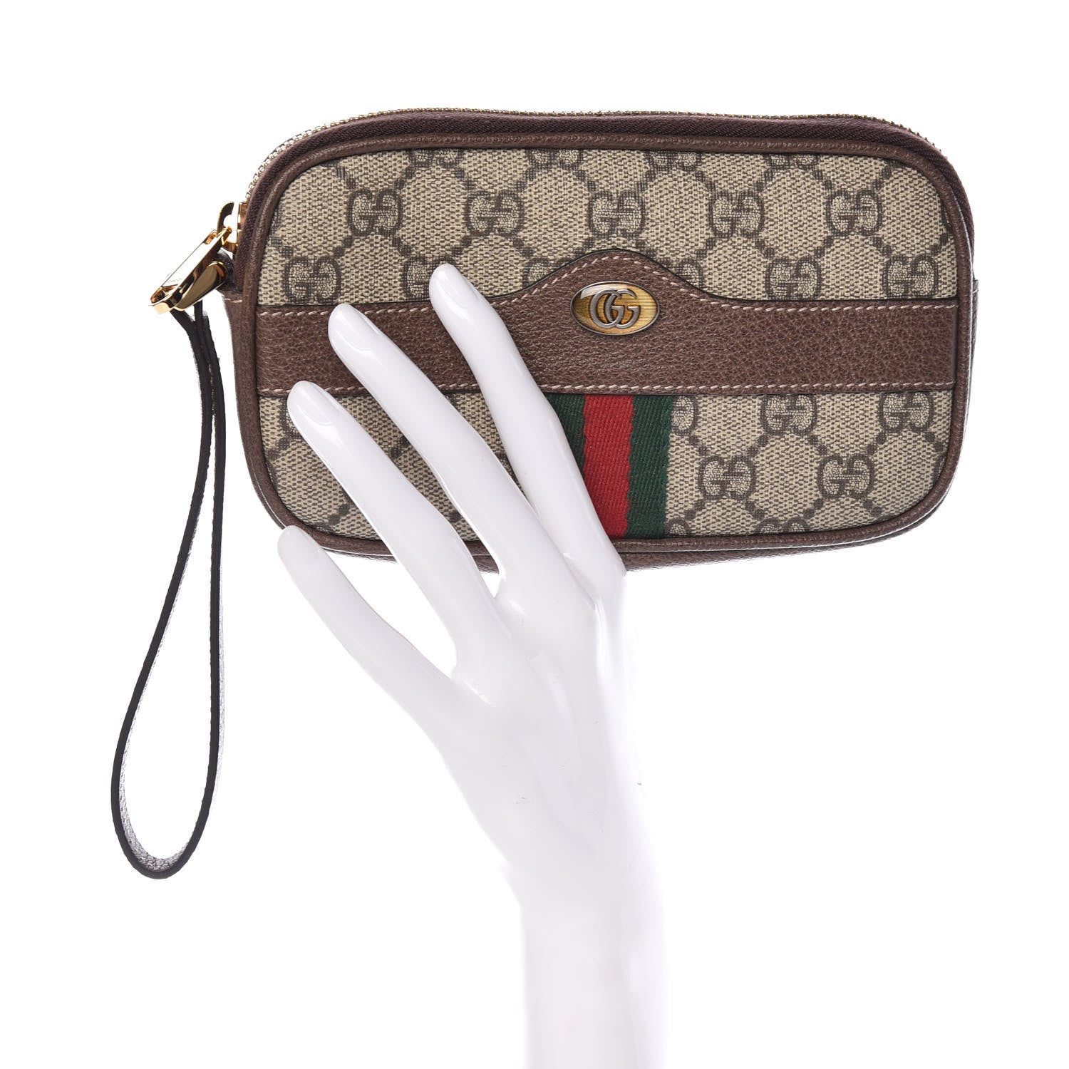 Gucci GG Supreme Monogram Ophidia Phone Case Wristlet Brown 2 of 10
