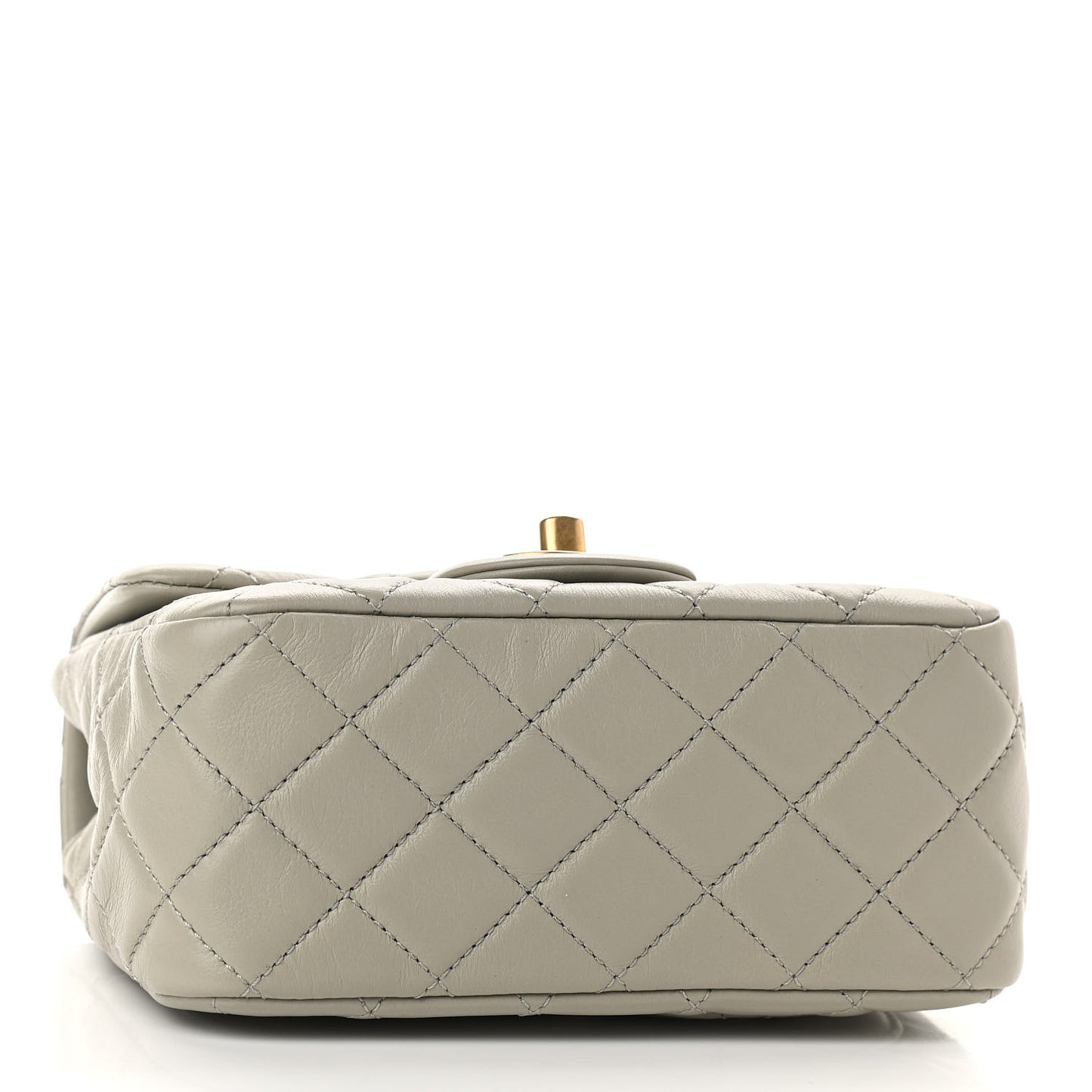 Lambskin Quilted Mini Pearl Crush Flap Light Grey