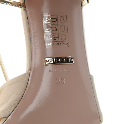 Gucci Nappa Metallic Bow Daphne Mid Heel Sandals 38 Vintage White Platino 9 of 10