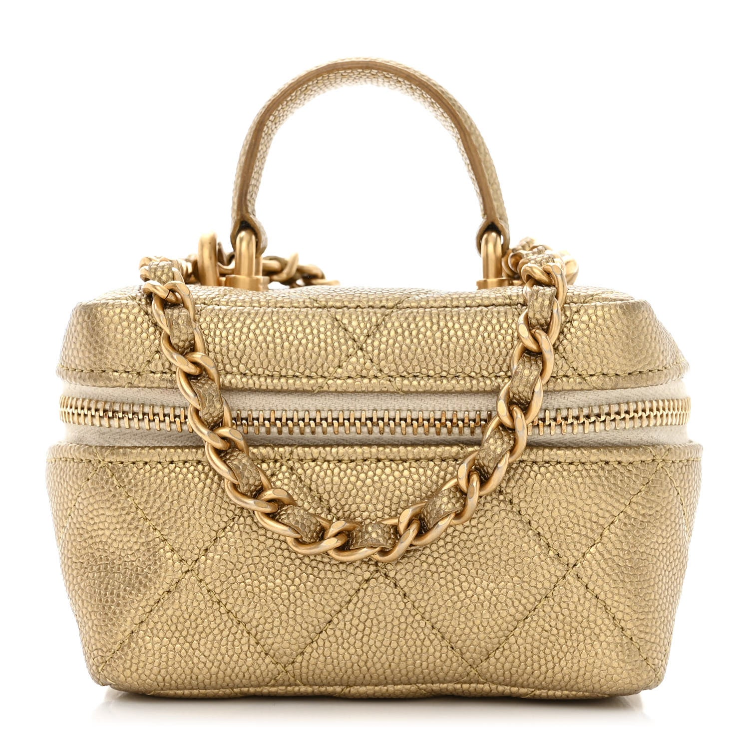 Chanel Metallic Caviar Quilted Mini Top Handle Vanity With Chain Gold 1 of 11