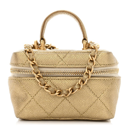 Chanel Metallic Caviar Quilted Mini Top Handle Vanity With Chain Gold 1 of 11