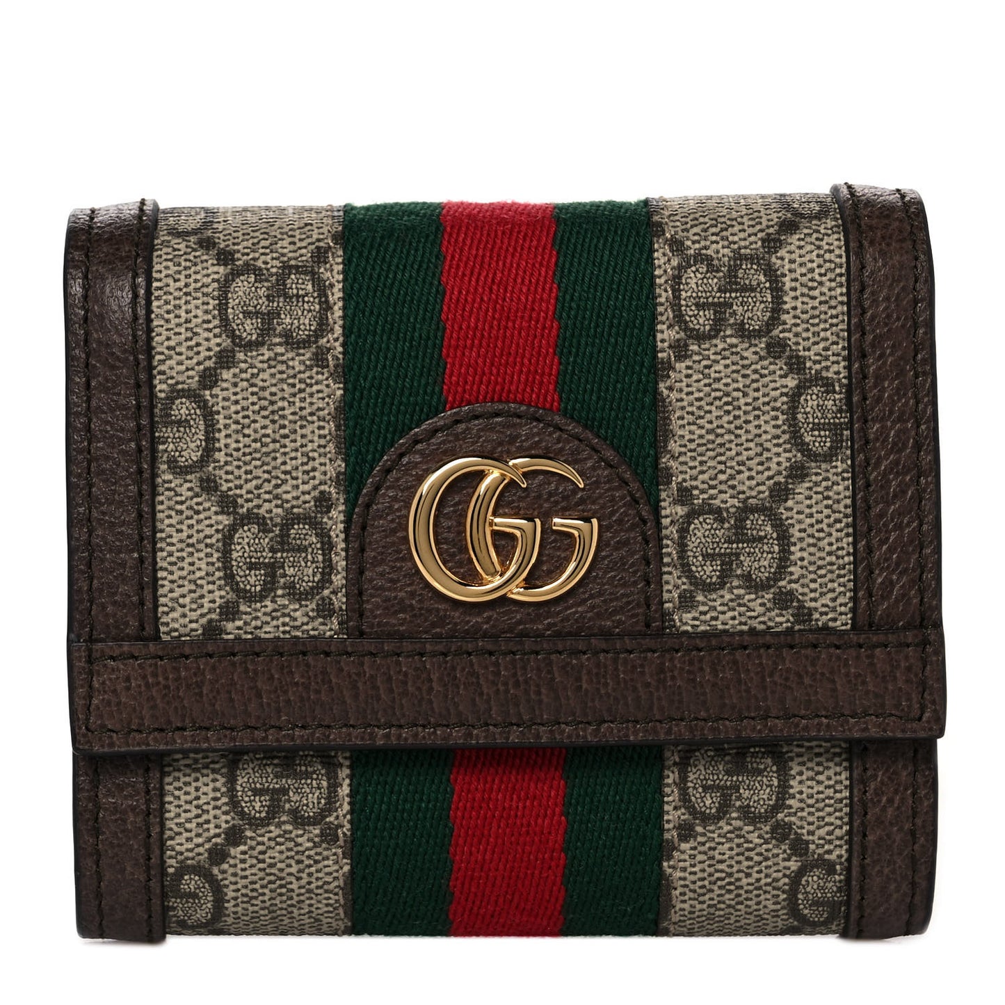 GG Supreme Monogram Web Ophidia French Flap Wallet Beige New Acero