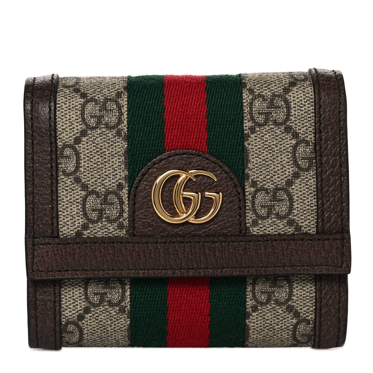 Gucci GG Supreme Monogram Web Ophidia French Flap Wallet Beige New Acero 1 of 9