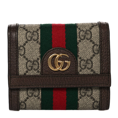 Gucci GG Supreme Monogram Web Ophidia French Flap Wallet Beige New Acero 1 of 9