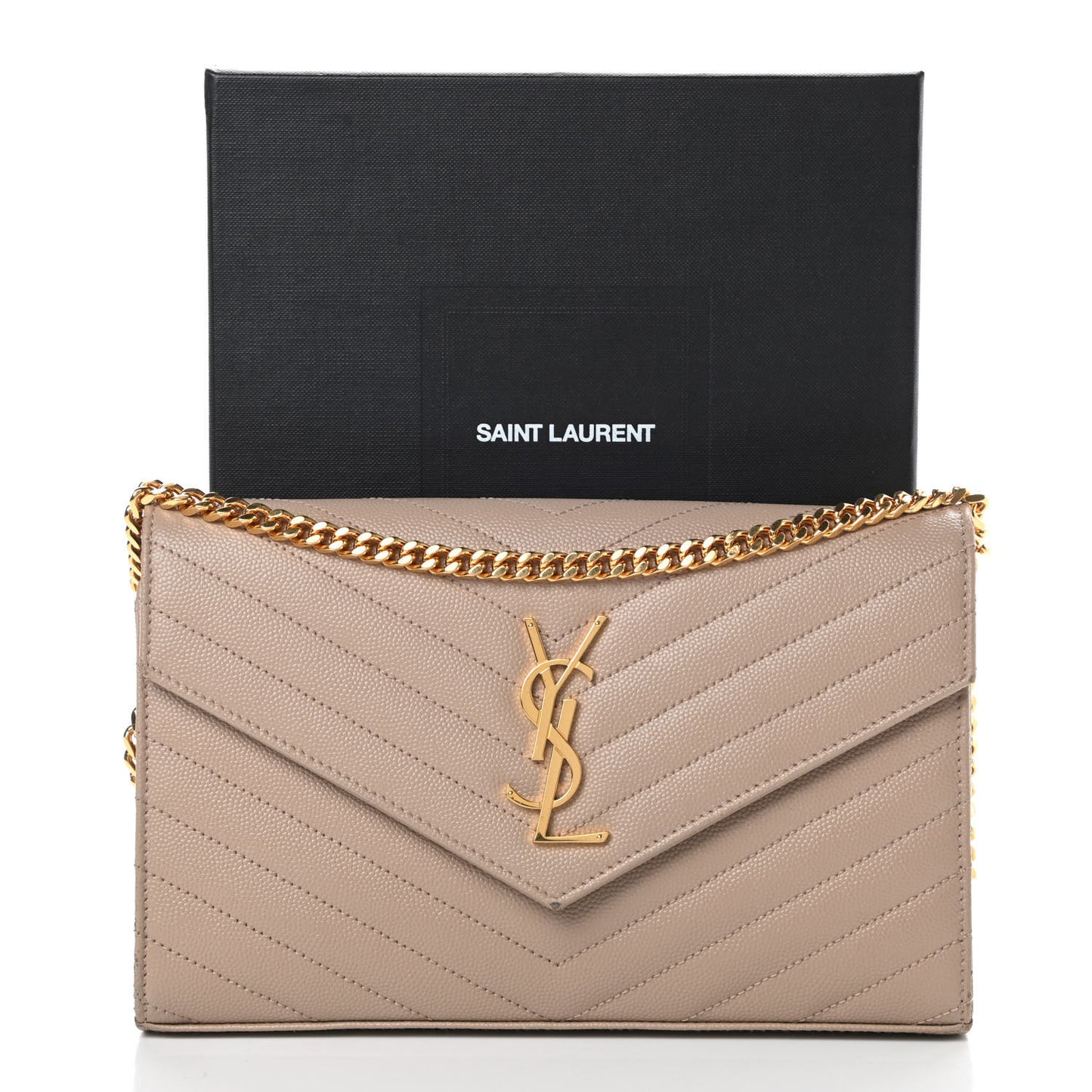 Grain De Poudre Matelasse Chevron Monogram Chain Wallet Nude Powder