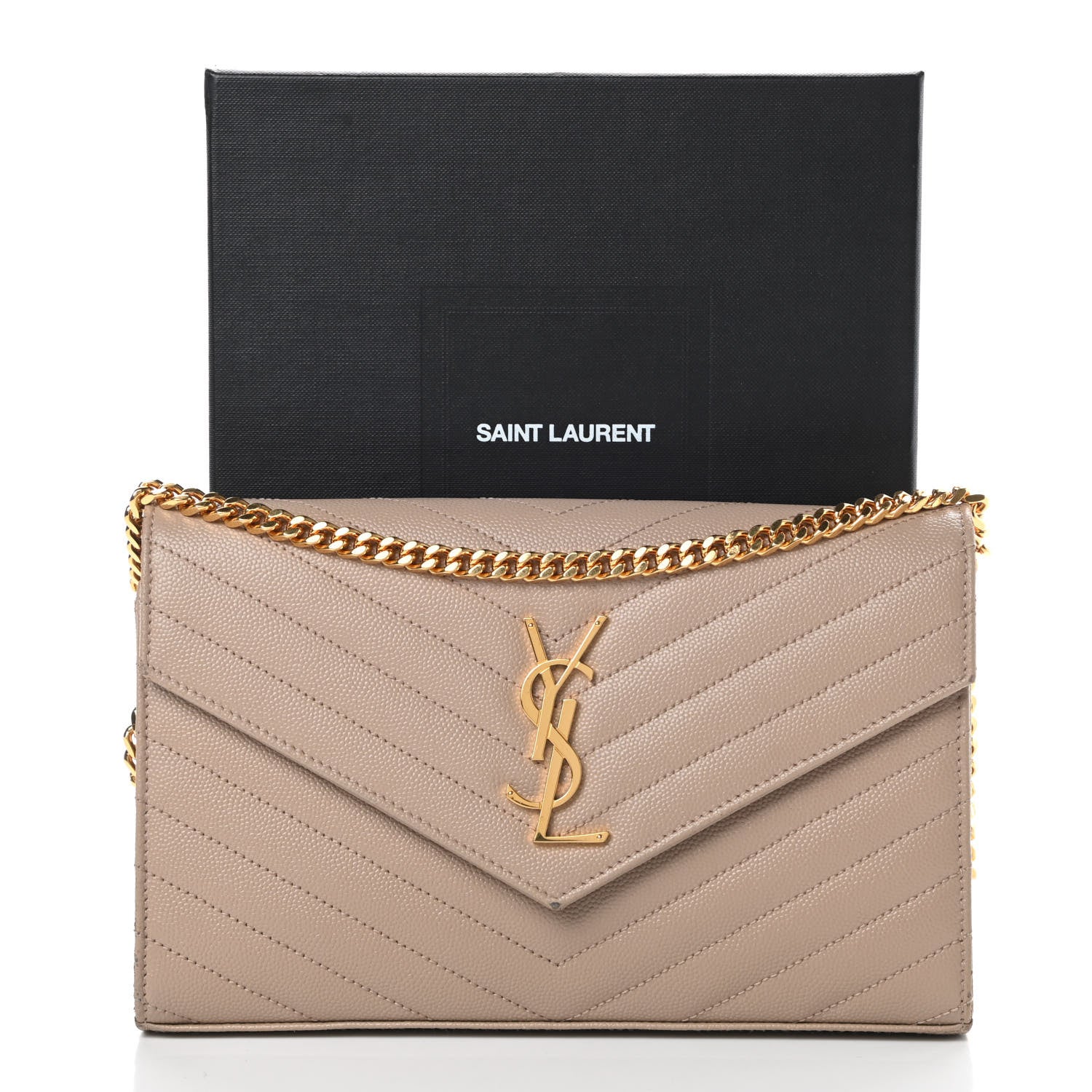 Saint Laurent Grain De Poudre Matelasse Chevron Monogram Chain Wallet Nude Powder 14 of 14