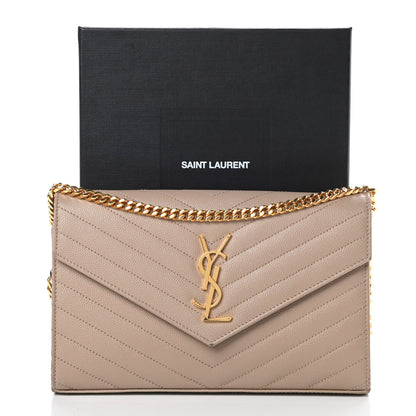 Saint Laurent Grain De Poudre Matelasse Chevron Monogram Chain Wallet Nude Powder 14 of 14
