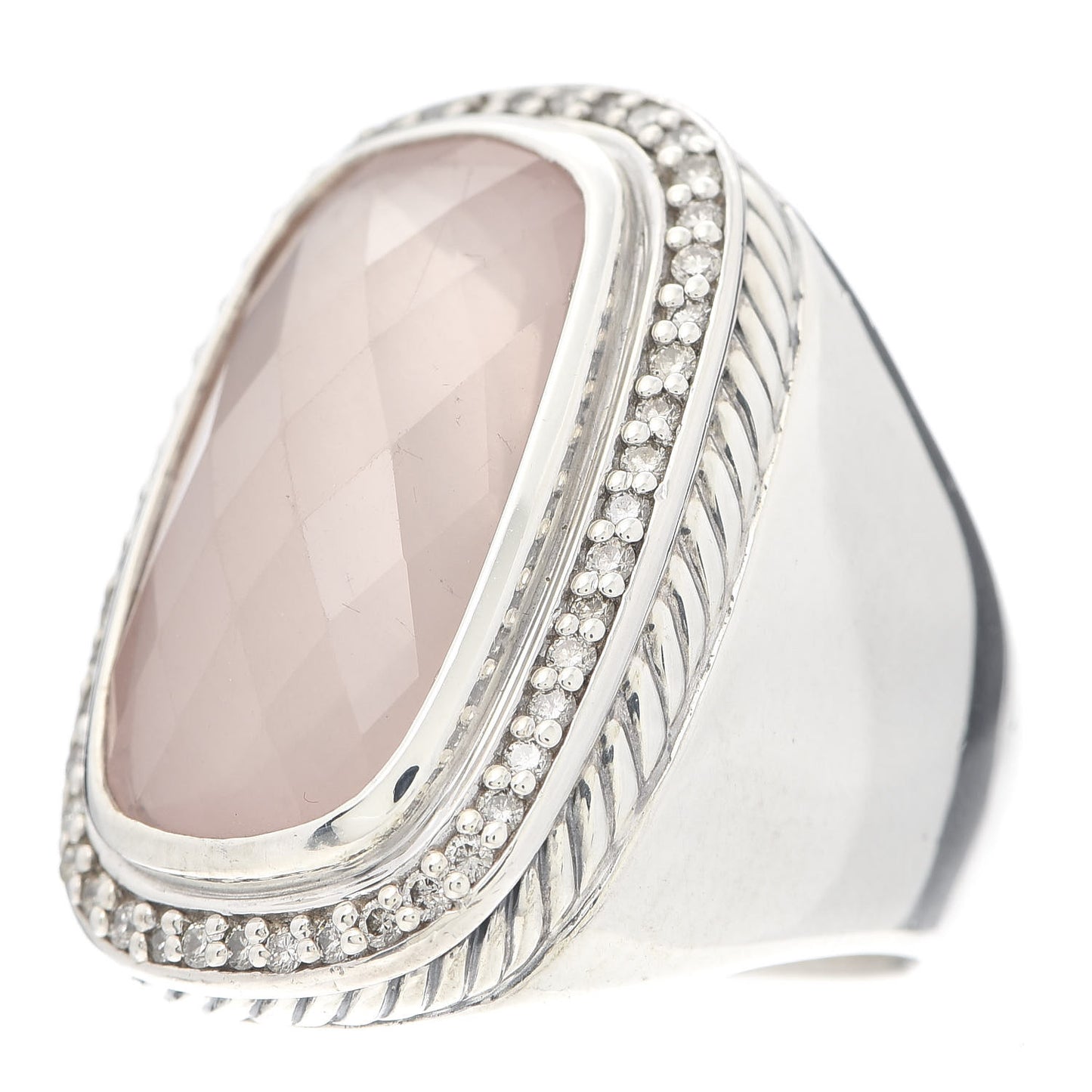 Sterling Silver Diamond Rose Quartz 21mm Albion Statement Ring 52 6
