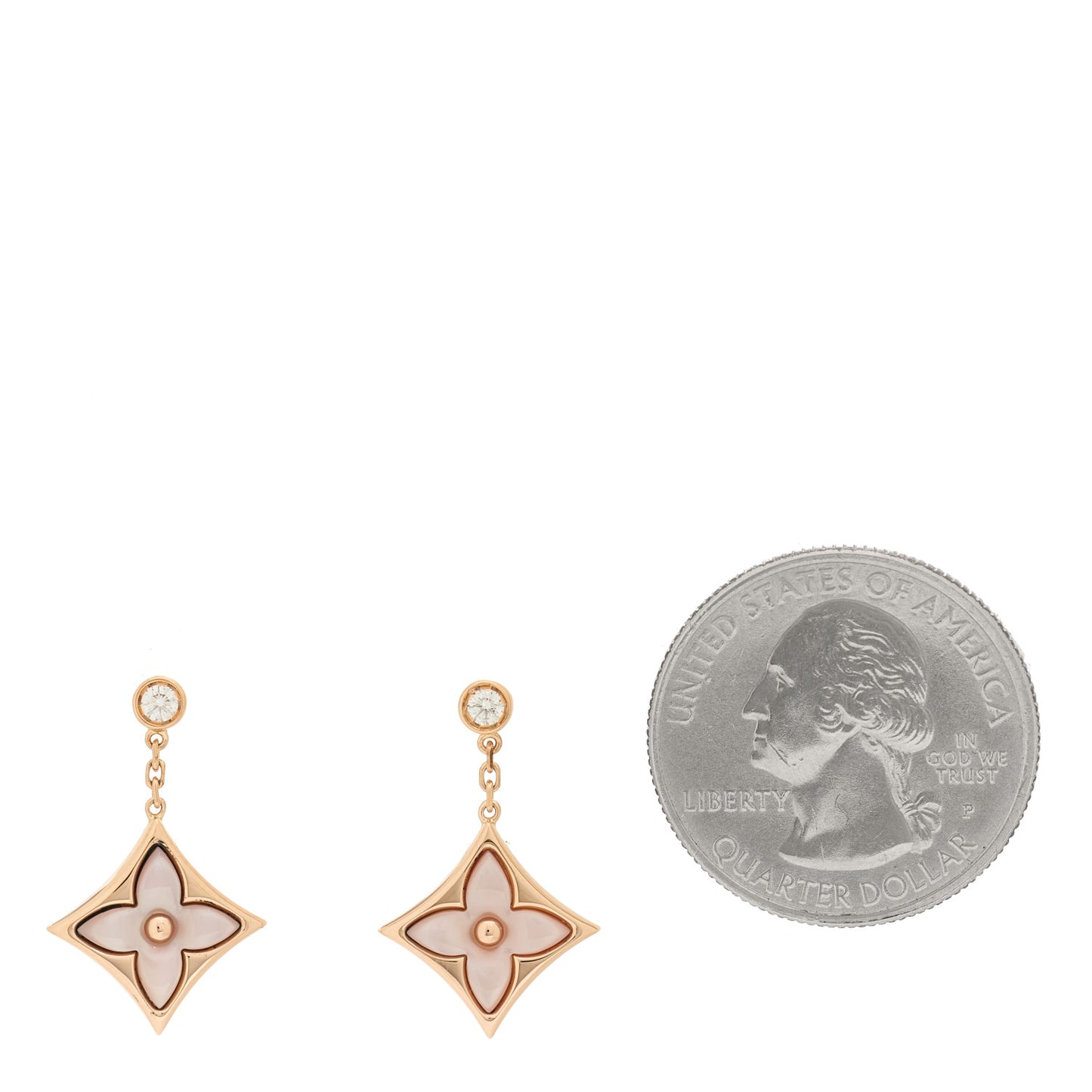 18K Pink Gold Diamond Pink Mother of Pearl Color Blossom BB Star Earrings