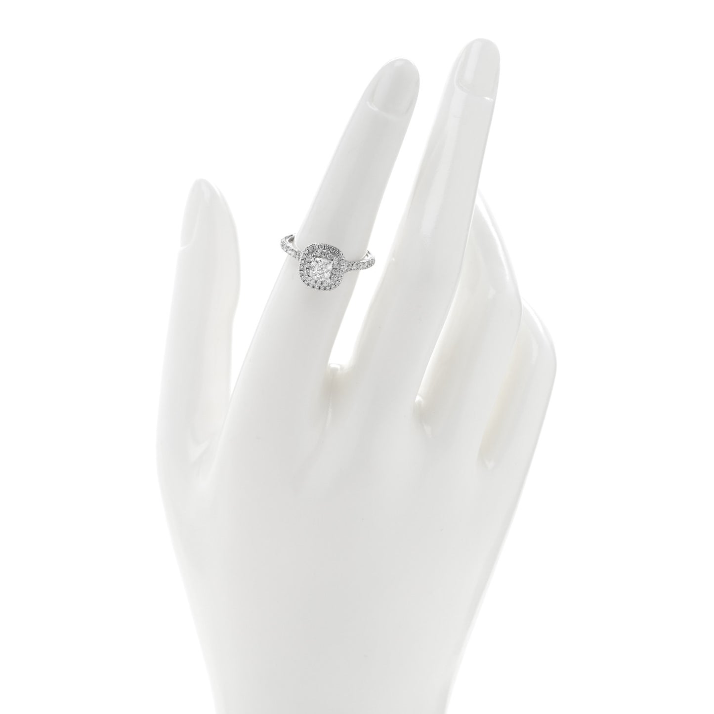 Platinum Diamond .53ct Soleste Cushion Cut Double Halo Engagement Ring 51 5.75