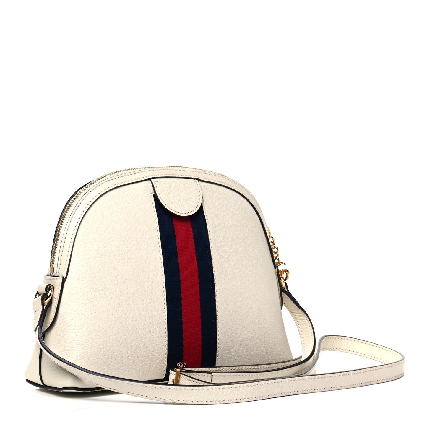 Textured Dollar Calfskin Web Small Ophidia Dome Shoulder Bag Mystic White